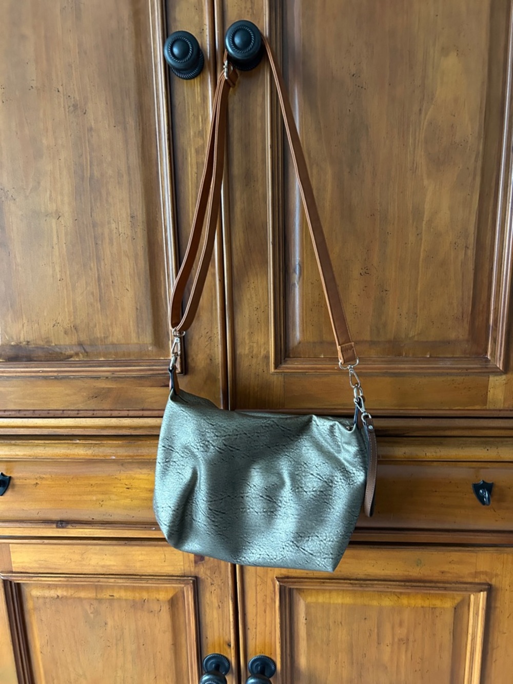 Olive Green Crossbody Bag with Tan Strap